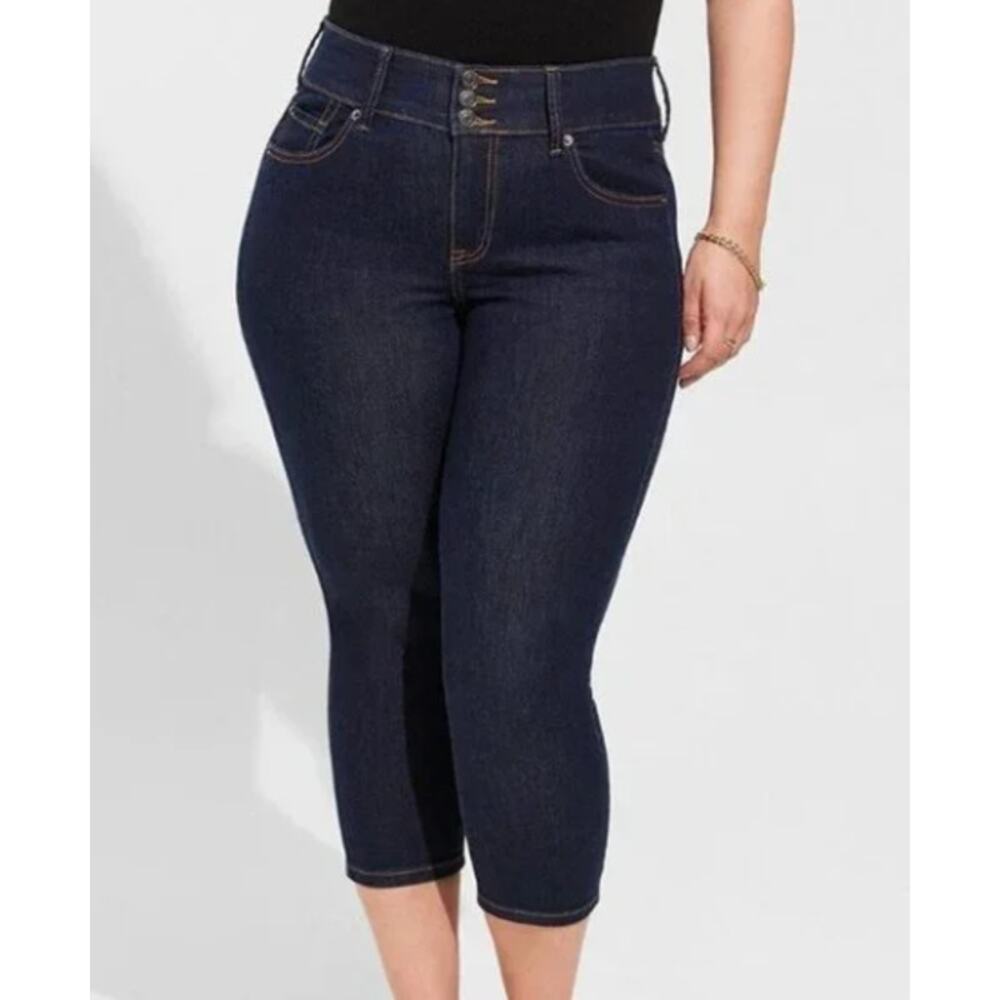 Torrid Super Soft Dark Wash High Waist Crop Max Stretch 5 Pocket Jegging | 14